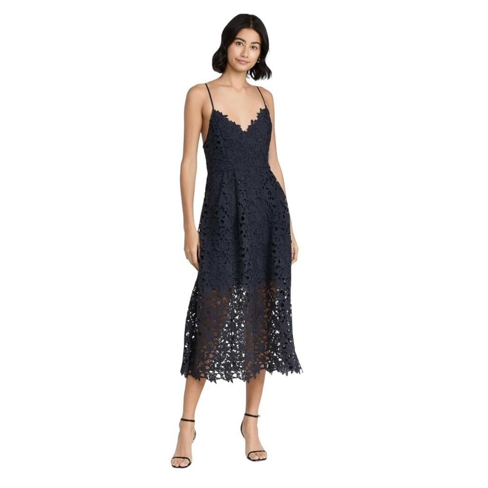 Astr Navy Lace Midi Dress